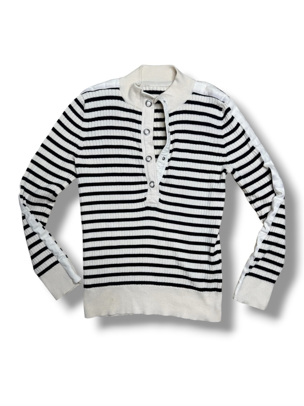 Ralph Lauren Sweater Womens L Black & Cream Stripe Pullover Cotton Ribbed Knit